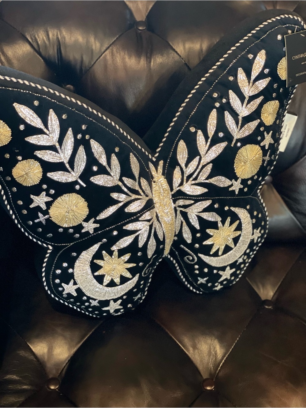 CYNTHIA ROWLEY NWT Butterfly Shaped Embroidered Celestial Accent Throw Pillow - Picture 12 of 14